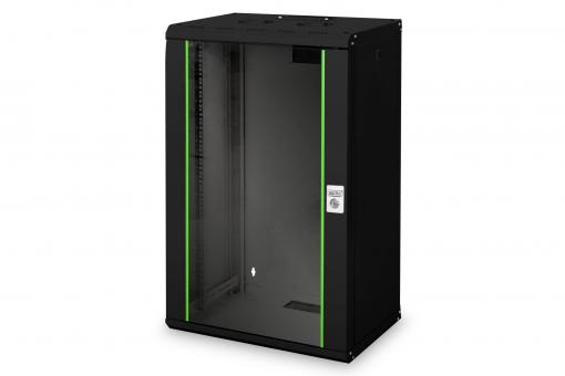 DIGITUS Rack Unique 19" 20U 998x600x450mm üvegajtós fekete fali rack szekrény