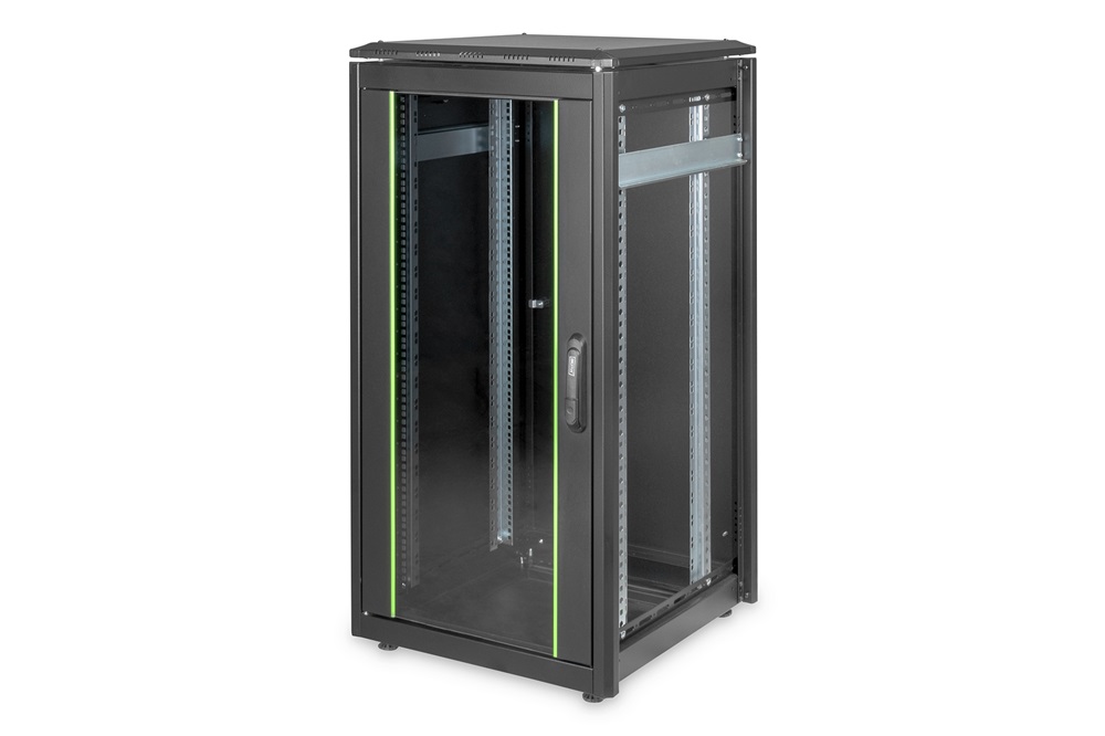 DIGITUS Rack Unique 19" 22U 1164x600x600mm üvegajtós fekete álló rack szekrény
