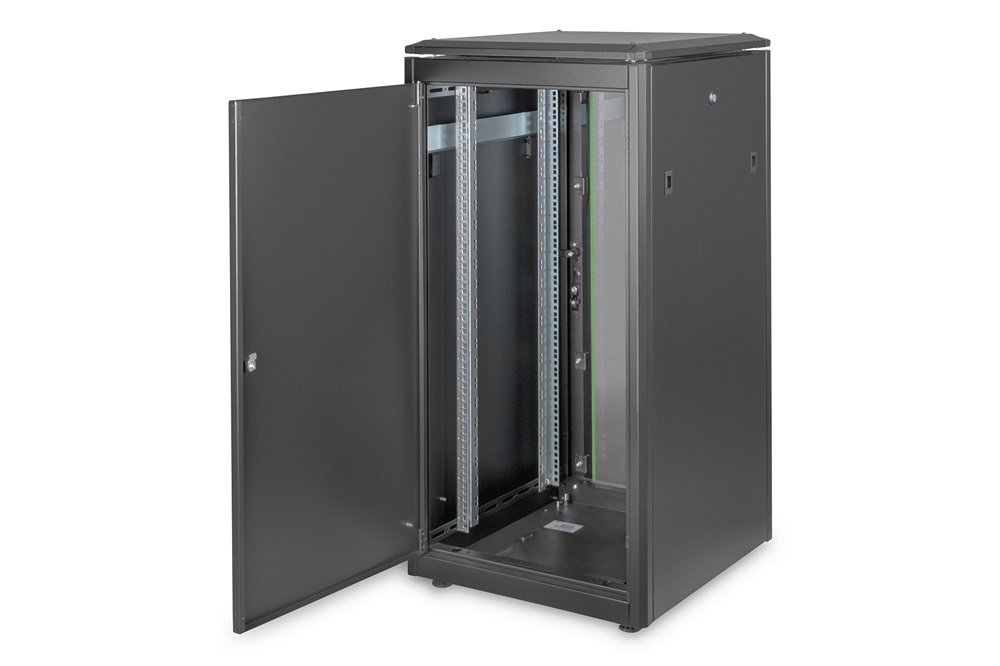 DIGITUS Rack Unique 19" 22U 1164x600x600mm üvegajtós fekete álló rack szekrény