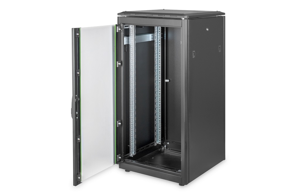 DIGITUS Rack Unique 19" 22U 1164x600x600mm üvegajtós fekete álló rack szekrény