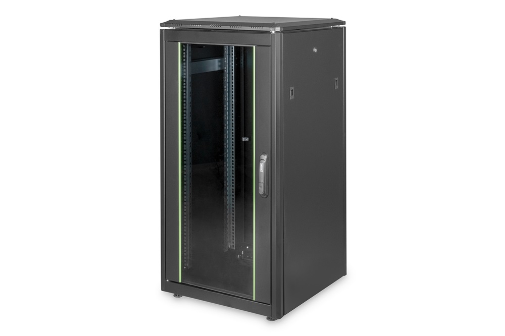 DIGITUS Rack Unique 19" 22U 1164x600x600mm üvegajtós fekete álló rack szekrény