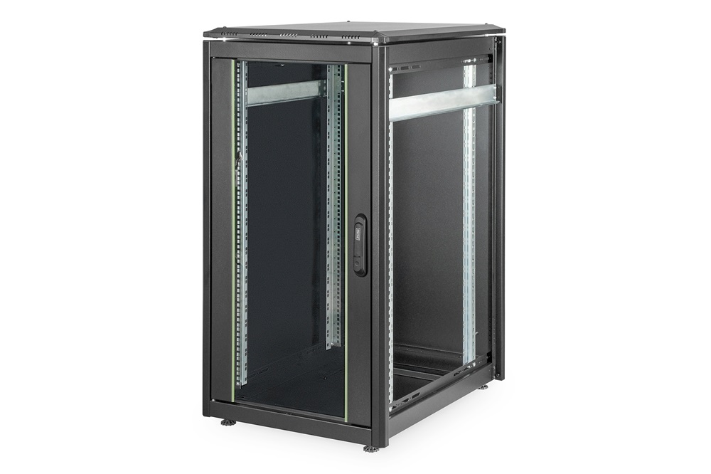DIGITUS Rack Unique 19" 22U 1164x600x800mm üvegajtós fekete álló rack szekrény