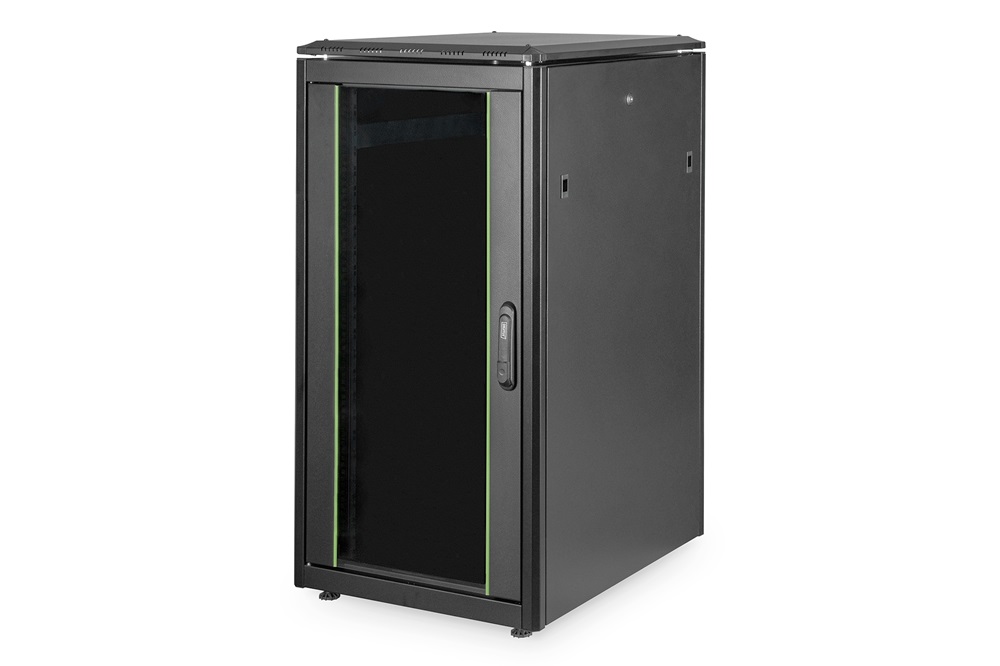 DIGITUS Rack Unique 19" 22U 1164x600x800mm üvegajtós fekete álló rack szekrény