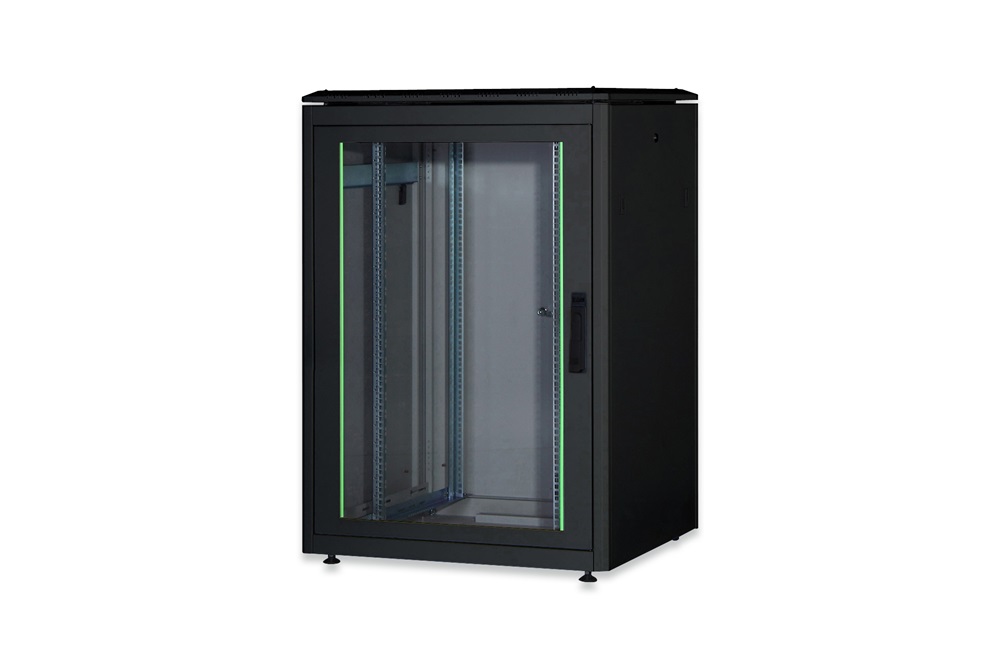DIGITUS Rack Unique 19" 22U 1164x800x800mm üvegajtós fekete álló rack szekrény