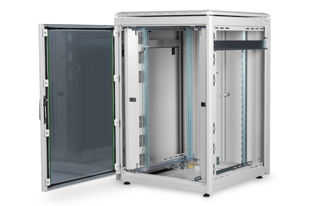 DIGITUS Rack Unique 19" 22U 1164x800x800mm üvegajtós szürke álló rack szekrény