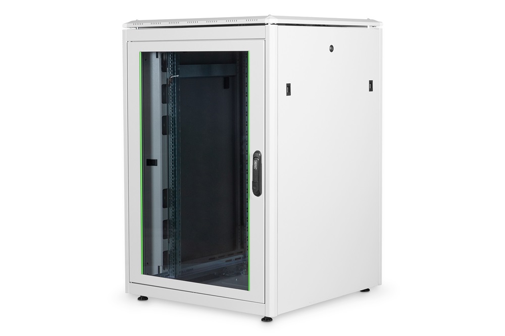 DIGITUS Rack Unique 19" 22U 1164x800x800mm üvegajtós szürke álló rack szekrény