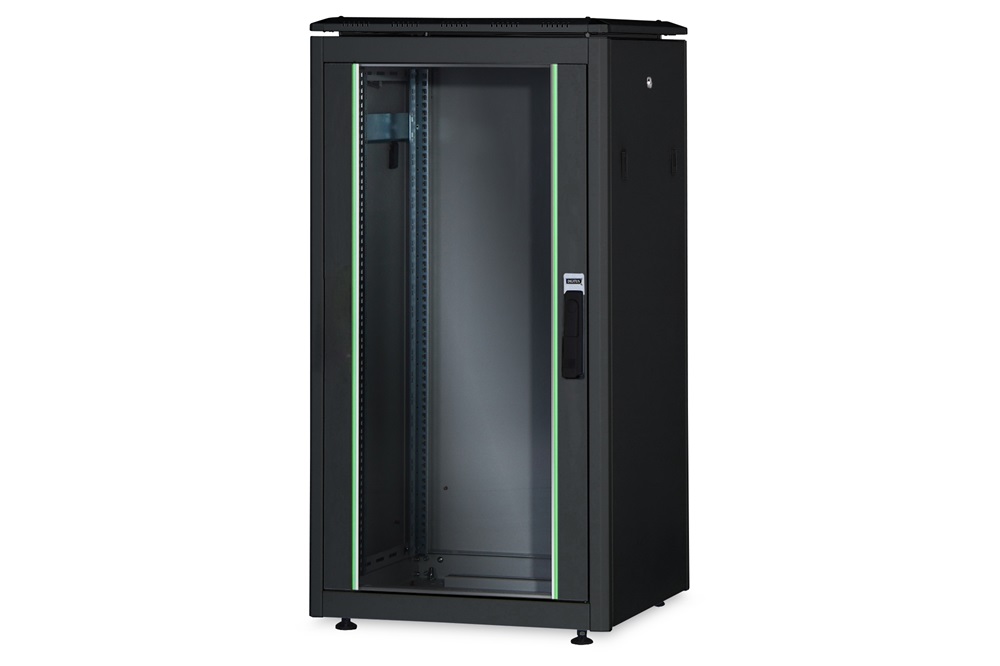 DIGITUS Rack Unique 19" 26U 1342x600x1000mm üvegajtós fekete álló rack szekrény