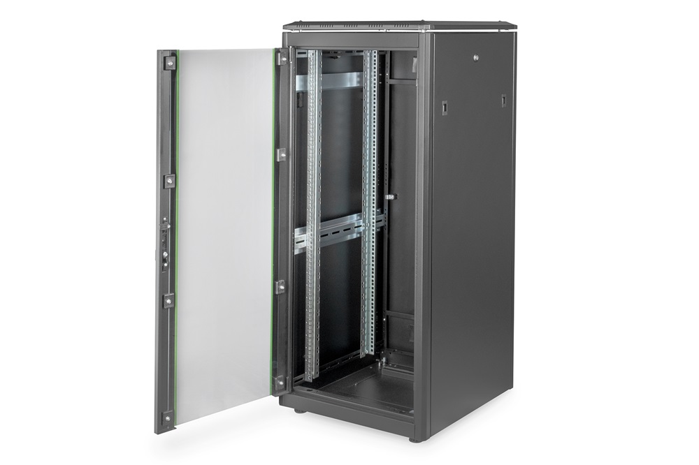 DIGITUS Rack Unique 19" 26U 1342x600x600mm üvegajtós fekete álló rack szekrény