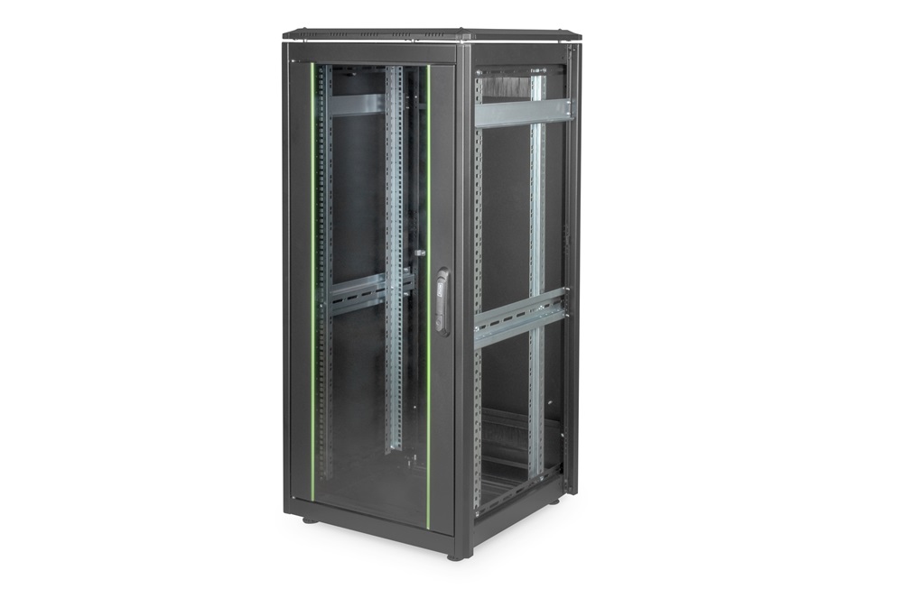 DIGITUS Rack Unique 19" 26U 1342x600x600mm üvegajtós fekete álló rack szekrény
