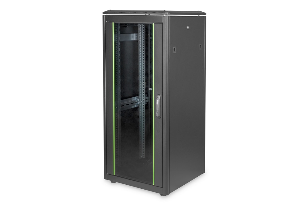 DIGITUS Rack Unique 19" 26U 1342x600x600mm üvegajtós fekete álló rack szekrény