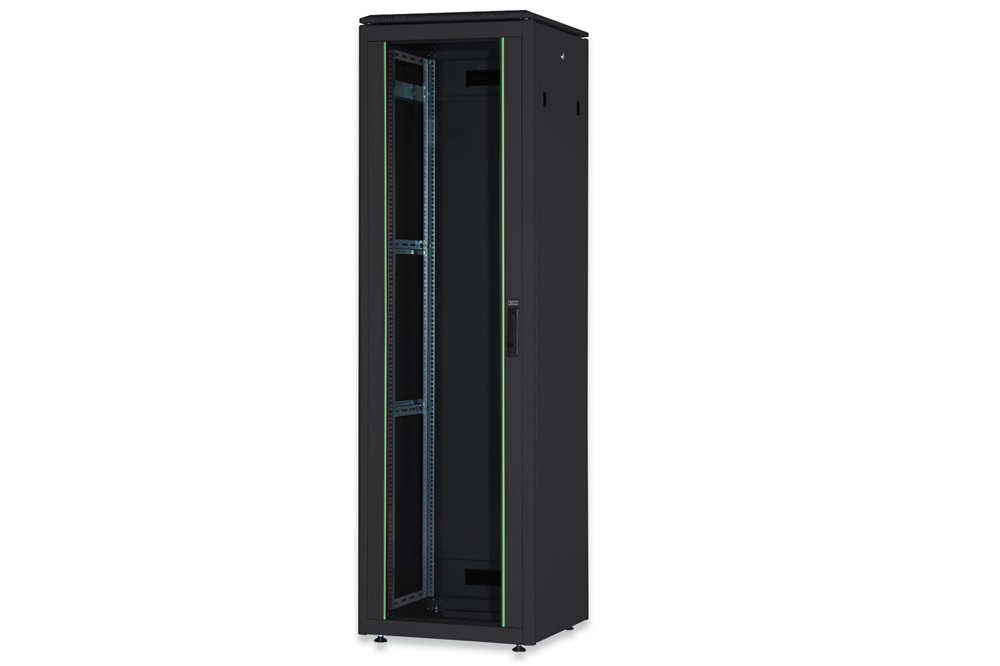 DIGITUS Rack Unique 19" 26U 1342x600x800mm üvegajtós fekete álló rack szekrény