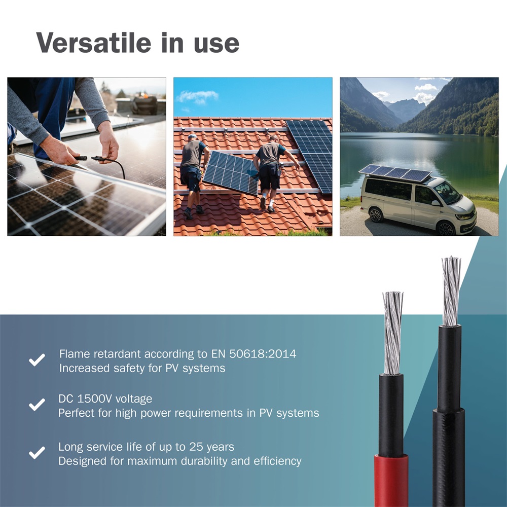 DIGITUS Solar 6mm 1500V DC XLPO napelemes kültéri fekete telepítőkábel 20m