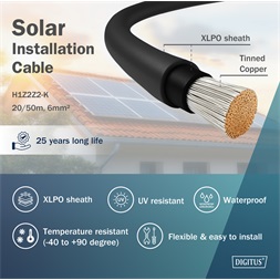 DIGITUS Solar 6mm 1500V DC XLPO napelemes kültéri fekete telepítőkábel 20m