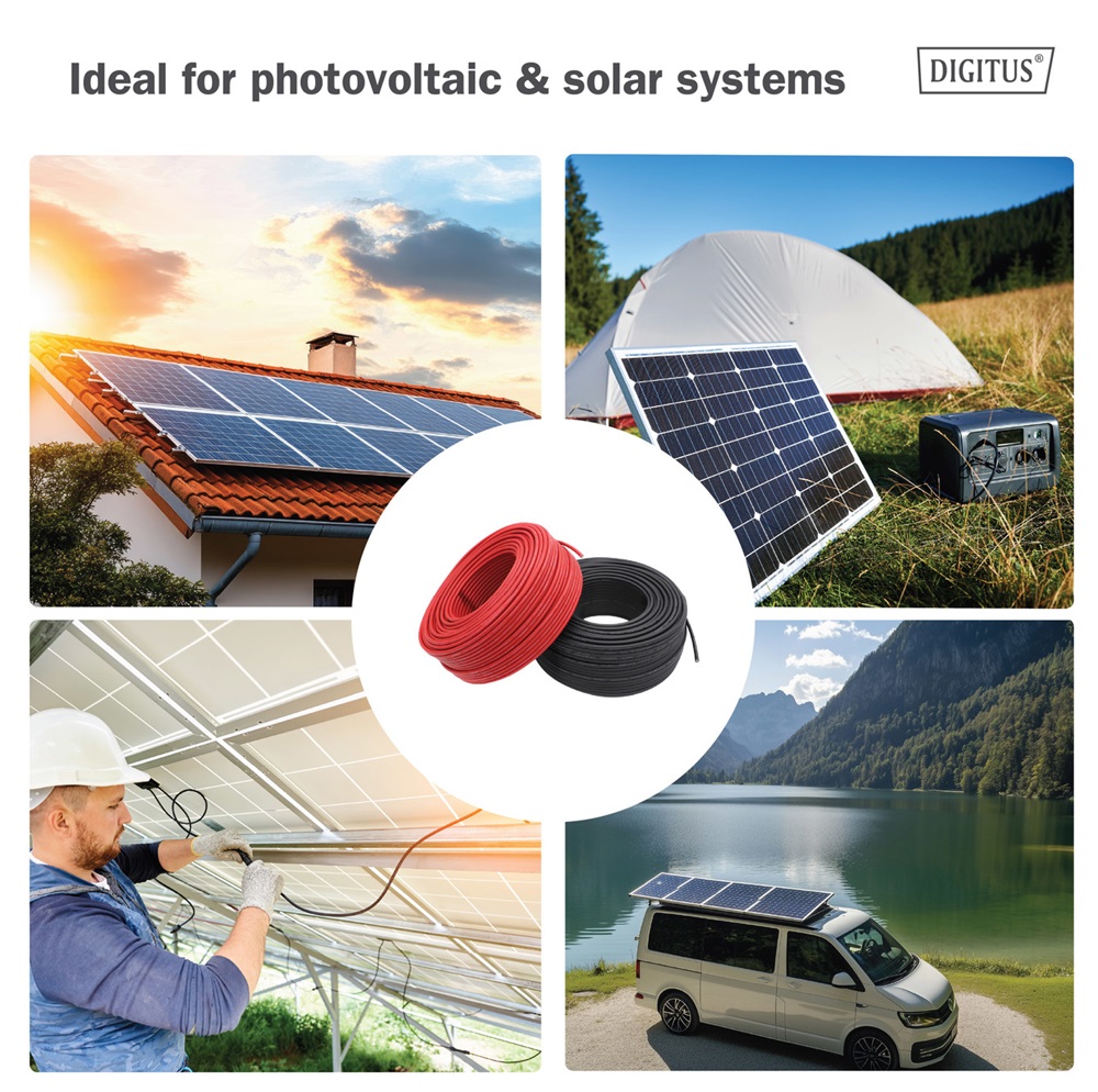 DIGITUS Solar 6mm 1500V DC XLPO napelemes kültéri fekete telepítőkábel 20m