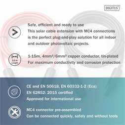 DIGITUS Solar 6mm 1500V DC XLPO napelemes kültéri kábelhosszabbító MC4 csatlakozóval 1m