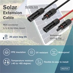 DIGITUS Solar 6mm 1500V DC XLPO napelemes kültéri kábelhosszabbító MC4 csatlakozóval 1m