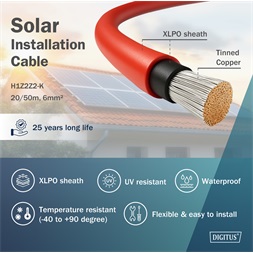 DIGITUS Solar 6mm 1500V DC XLPO napelemes kültéri piros telepítőkábel 50m