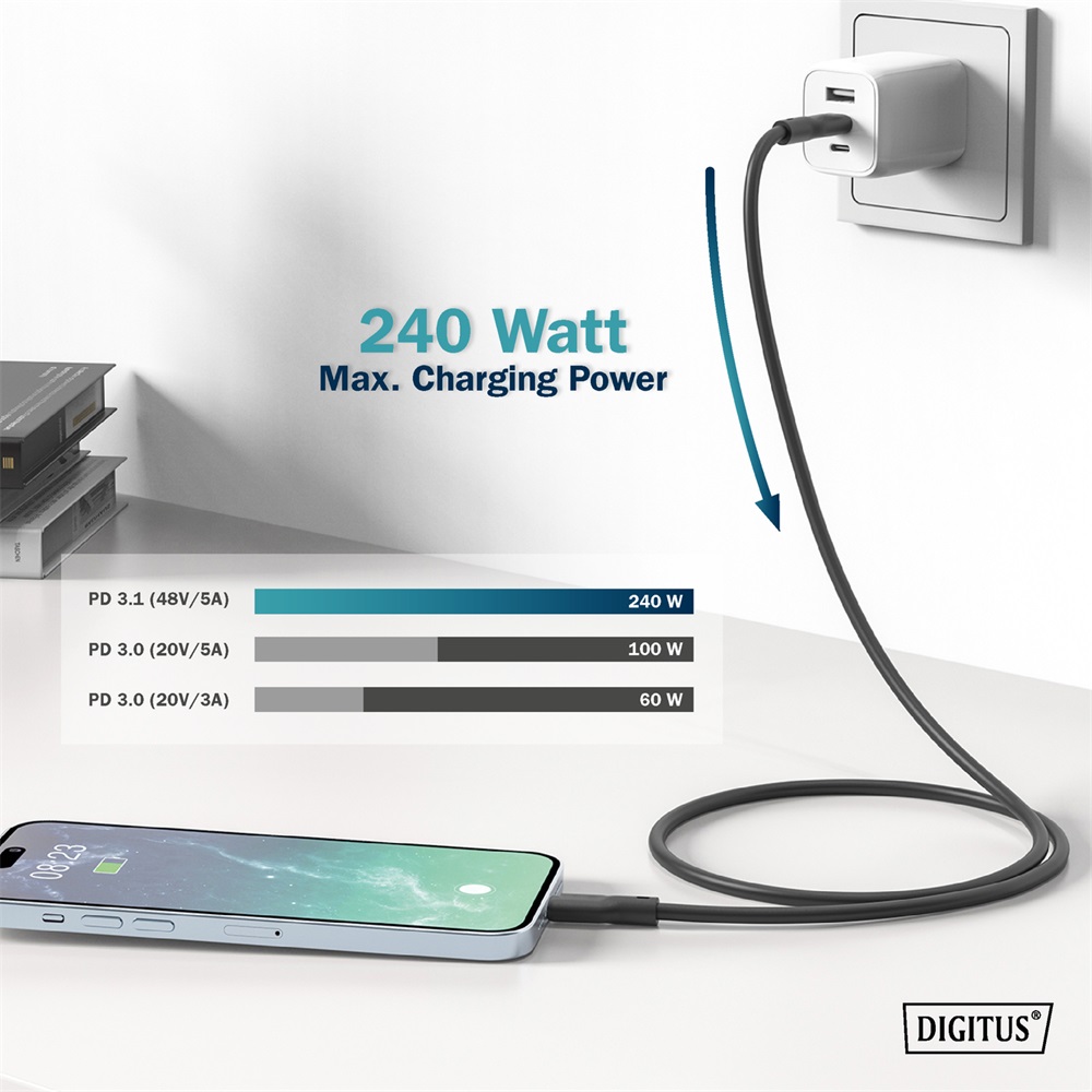 DIGITUS SuperSpeed UHD 8K 60Hz USB 4.0 Gen2 40Gbps type-C szilikon kábel 1m