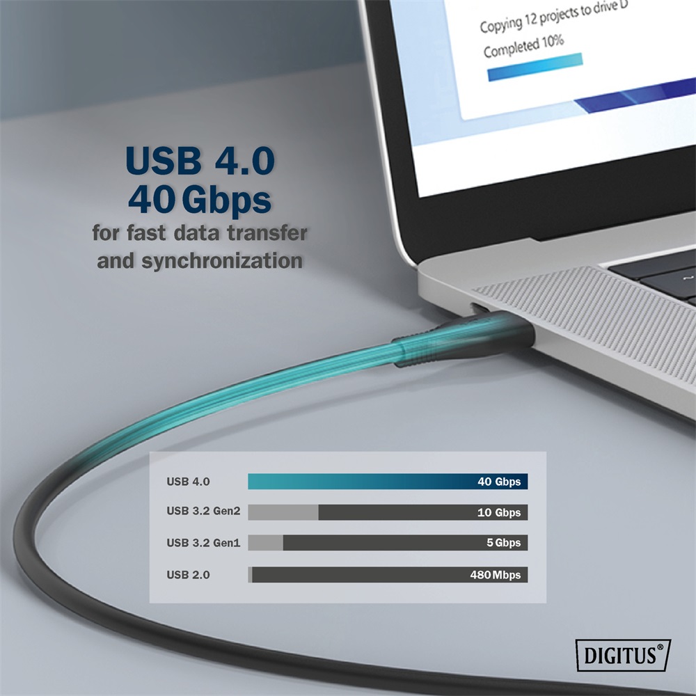 DIGITUS SuperSpeed UHD 8K 60Hz USB 4.0 Gen2 40Gbps type-C szilikon kábel 1m