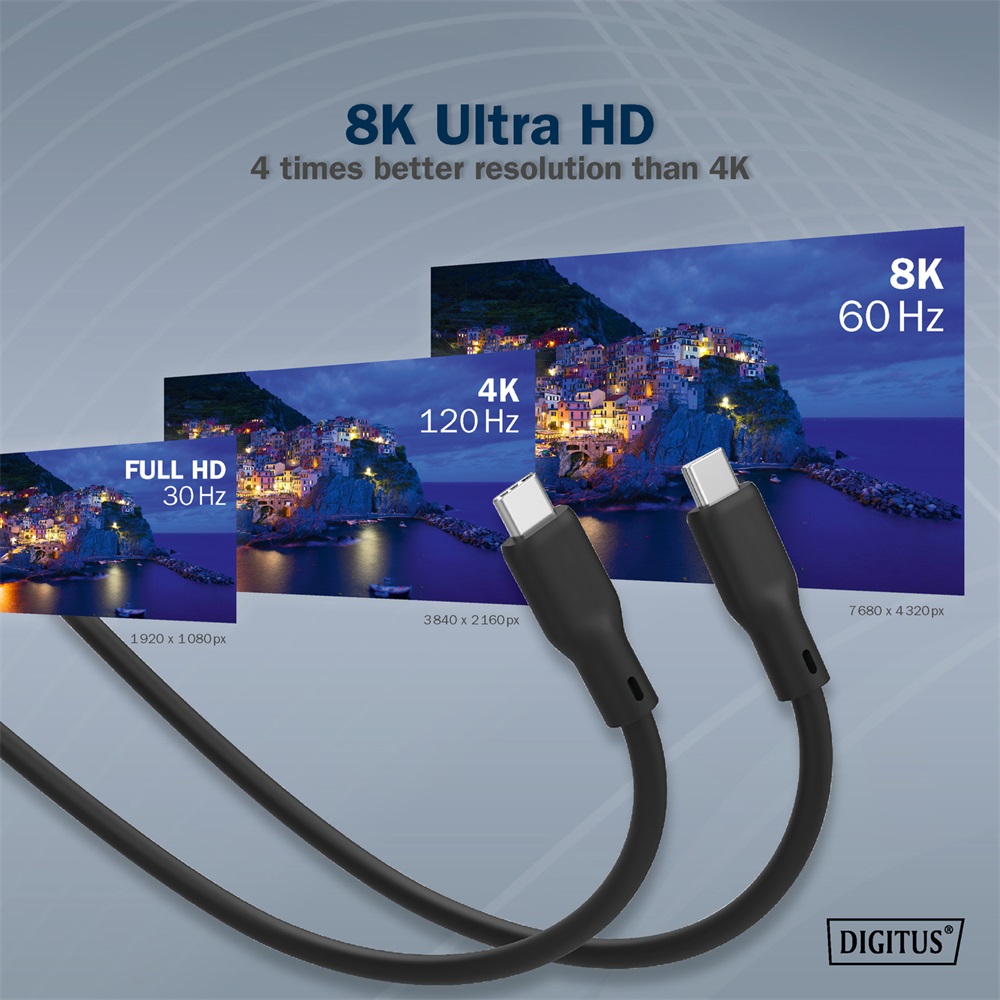DIGITUS SuperSpeed UHD 8K 60Hz USB 4.0 Gen2 40Gbps type-C szilikon kábel 1m