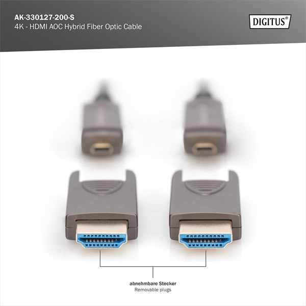 DIGITUS UHD 4K 120Hz aranyozott 2.0b kivehető csatlakozóval AOC optikai HDMI kábel 20m