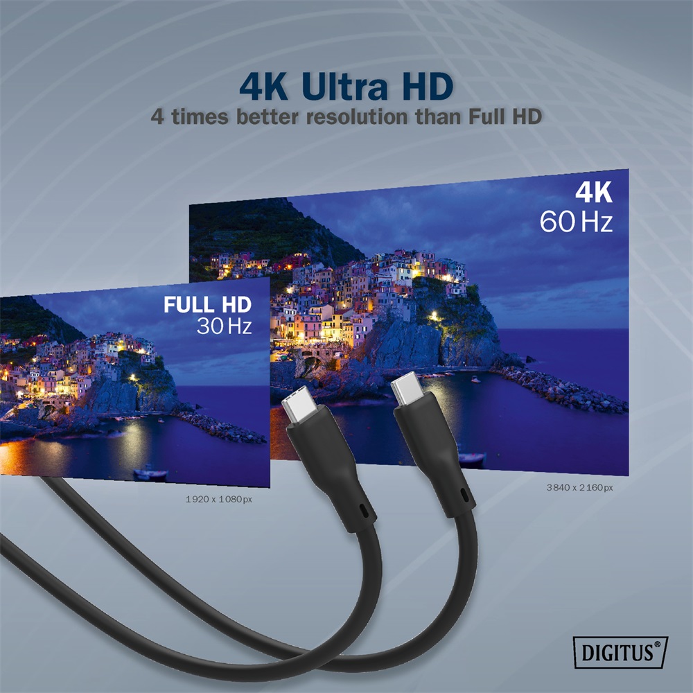 DIGITUS UHD 4K 60Hz USB 3.2 Gen2 USB type-C szilikon kábel 0,5m