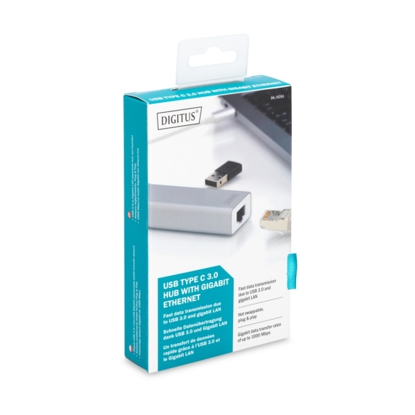 DIGITUS USB Type-C Gigabit Ethernet adapter + 3 portos USB HUB