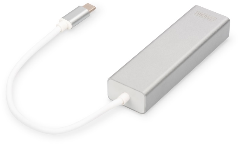 DIGITUS USB Type-C Gigabit Ethernet adapter + 3 portos USB HUB