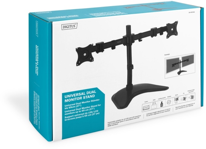 DIGITUS asztali univerzális (VESA 75/100) 2-es fekete monitor tartó konzol
