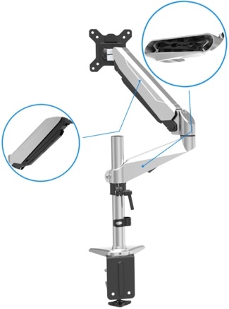 DIGITUS gázrugós C-bilincses univerzális (VESA 75/100) 1-es ezüst monitor tartó konzol