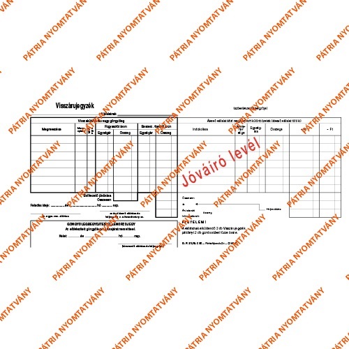 D.F.21/B 25x5lapos "Visszárujegyzék" nyomtatvány