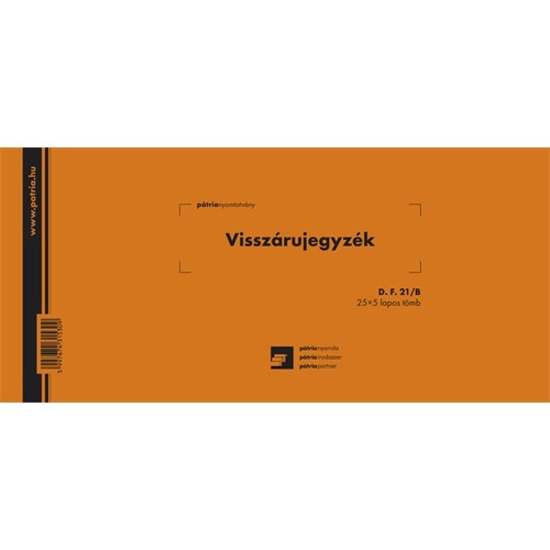 D.F.21/B 25x5lapos "Visszárujegyzék" nyomtatvány