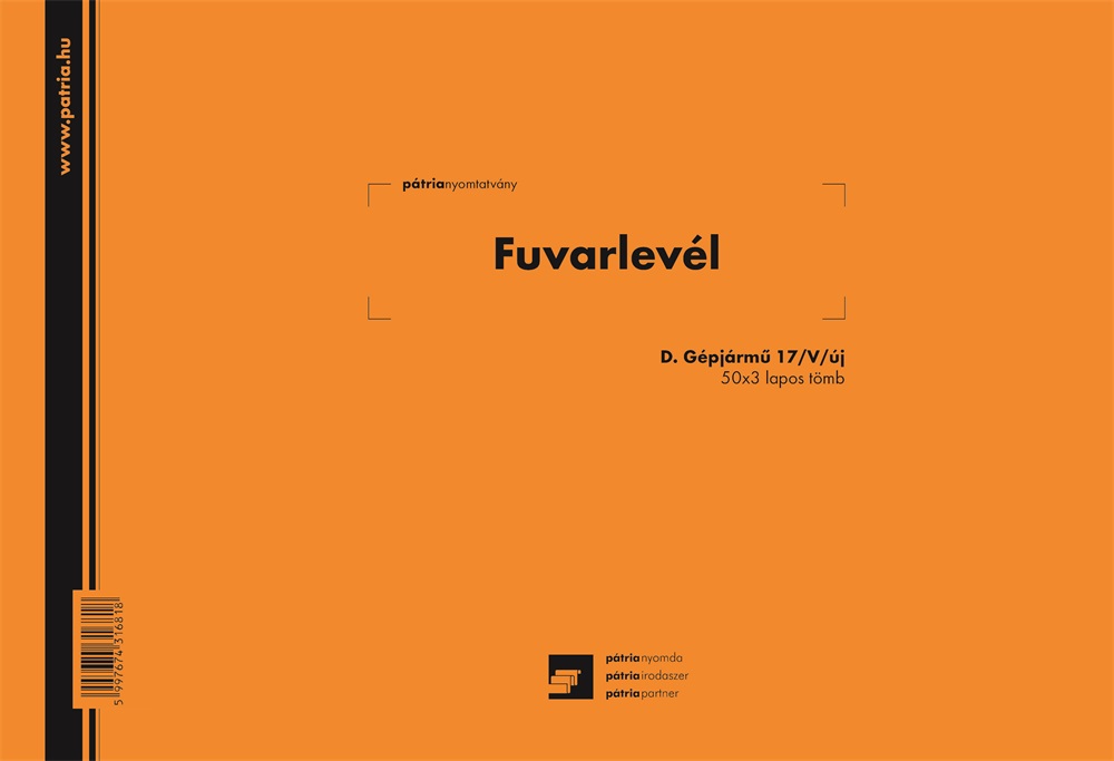 D.GEPJ.17/V/UJ A4 fekvő "Fuvarlevél" tömbös nyomtatvány