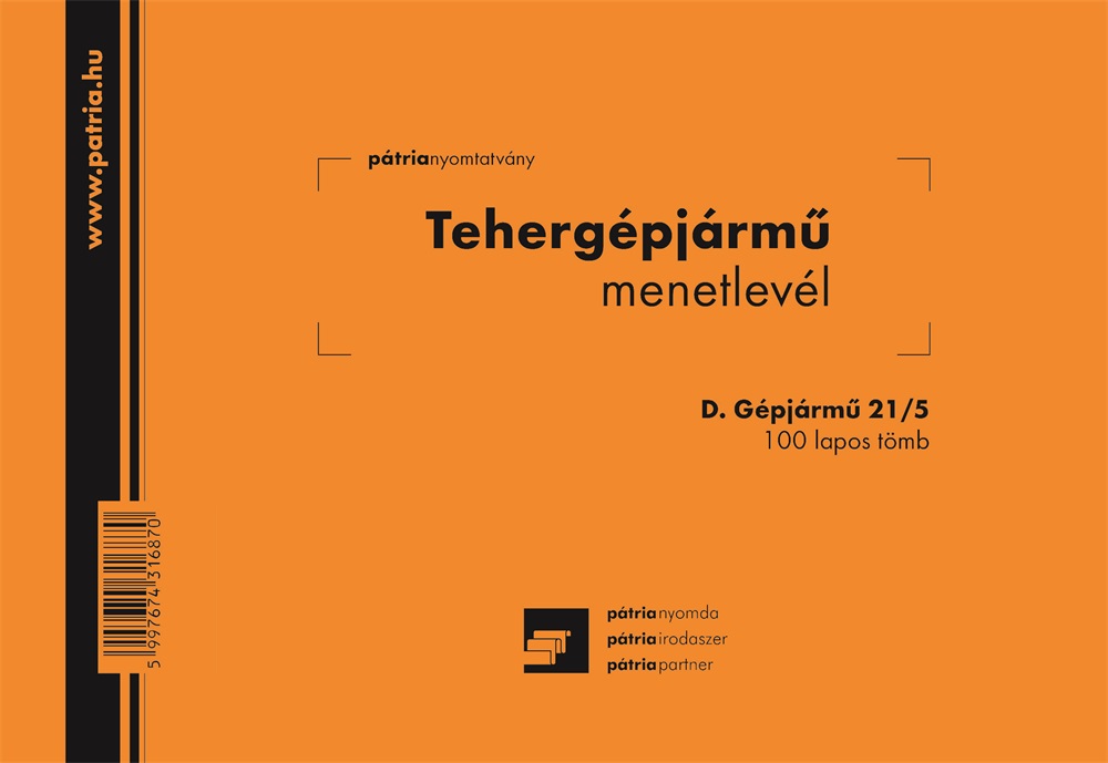 D.GEPJ.21/5 A5 100lapos fekvő "Tehergépjármű menetlevél" nyomtatvány