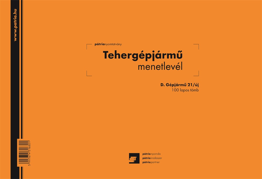 D.GEPJ.21/UJ A4 100lapos fekvő "Tehergépjármű menetlevél" nyomtatvány