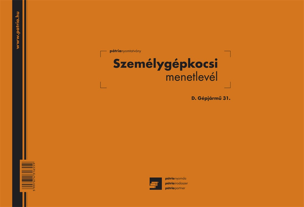 D.GEPJ.31 100 lapos tömb A4 fekvő "Személygépkocsi menetlevél" nyomtatvány