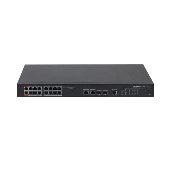 Dahua PFS4218-16ET-190-V3 16x10/100 Mbps PoE + 2x1 Gbps RJ-45/SFP Combo uplink/190W/Menedzselhető PoE Switch