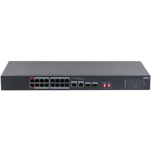 Dahua S3218-16ET-190 16x10/100 Mbps PoE + 2x1 Gbps RJ-45/SFP Combo Uplink/190W/nem menedzselhető PoE Switch