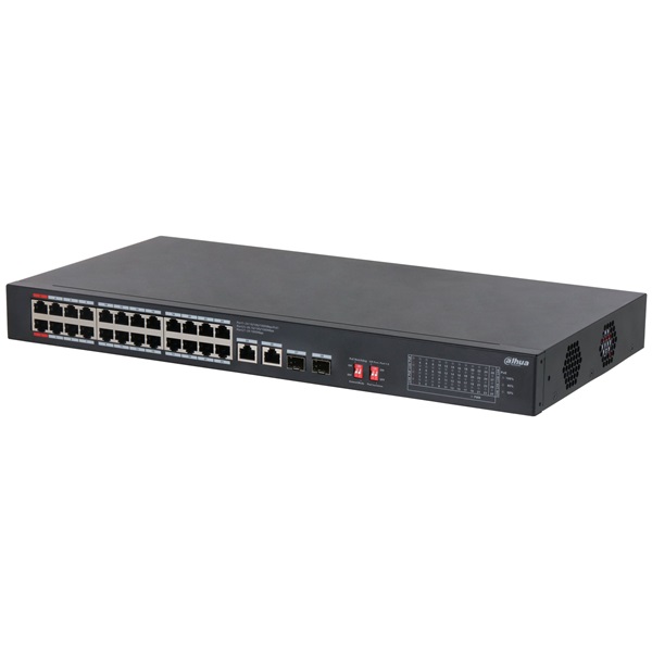 Dahua S3228-24GT-375 24x1 Gbps PoE + 2x1 Gbps RJ-45 Uplink + 2x1 Gbps SFP/375W/nem menedzselhető PoE Switch