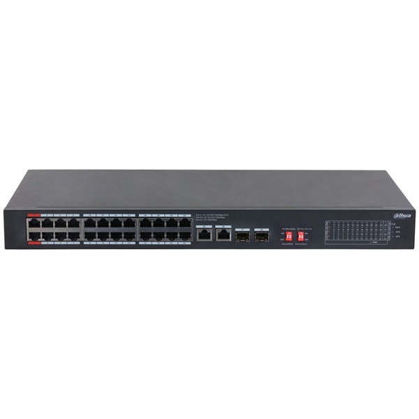 Dahua S3228-24GT-375 24x1 Gbps PoE + 2x1 Gbps RJ-45 Uplink + 2x1 Gbps SFP/375W/nem menedzselhető PoE Switch