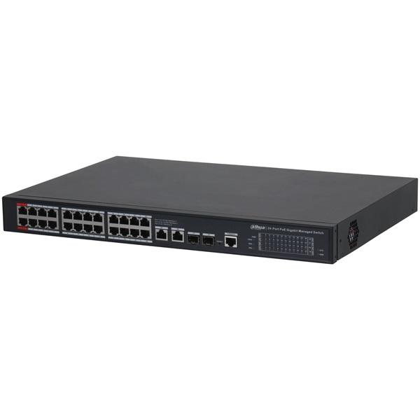 Dahua S4228-24GT-240 24x1 Gbps PoE + 2x1 Gbps RJ-45 Uplink + 2x1 Gbps SFP Uplink/240W/Menedzselhető PoE Switch