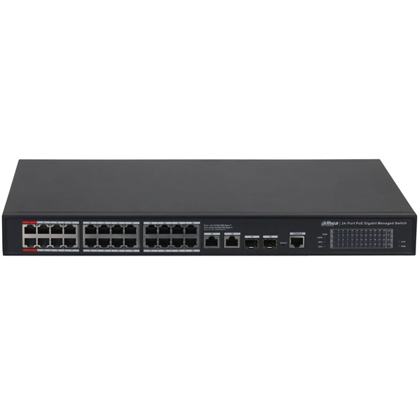 Dahua S4228-24GT-240 24x1 Gbps PoE + 2x1 Gbps RJ-45 Uplink + 2x1 Gbps SFP Uplink/240W/Menedzselhető PoE Switch
