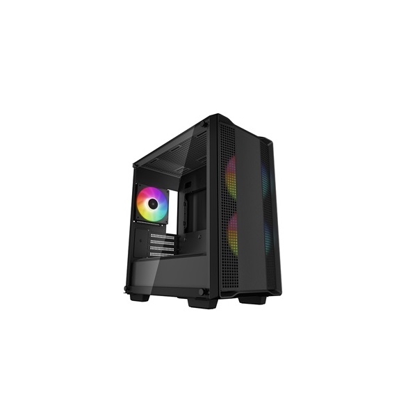 DeepCool Számítógépház - CC360 ARGB (fekete, ablakos, 3x12cm ventilátor, Mini-ITX / Mico-ATX, 1xUSB3.0, 1xUSB2.0)