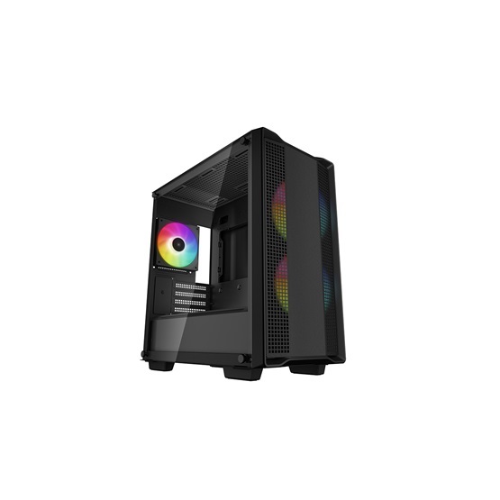 DeepCool Számítógépház - CC360 ARGB (fekete, ablakos, 3x12cm ventilátor, Mini-ITX / Mico-ATX, 1xUSB3.0, 1xUSB2.0)