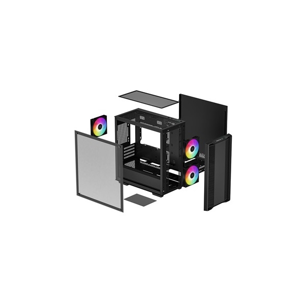 DeepCool Számítógépház - CC360 ARGB (fekete, ablakos, 3x12cm ventilátor, Mini-ITX / Mico-ATX, 1xUSB3.0, 1xUSB2.0)