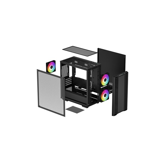 DeepCool Számítógépház - CC360 ARGB (fekete, ablakos, 3x12cm ventilátor, Mini-ITX / Mico-ATX, 1xUSB3.0, 1xUSB2.0)