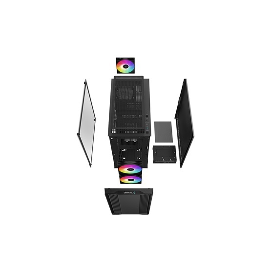 DeepCool Számítógépház - CC360 ARGB (fekete, ablakos, 3x12cm ventilátor, Mini-ITX / Mico-ATX, 1xUSB3.0, 1xUSB2.0)