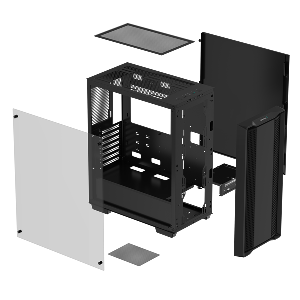 DeepCool Számítógépház - CC560-100034 (fekete, ablakos, venti nélkül, Mini-ITX / Mico-ATX / ATX, 1xUSB3.0, 1xUSB2.0)