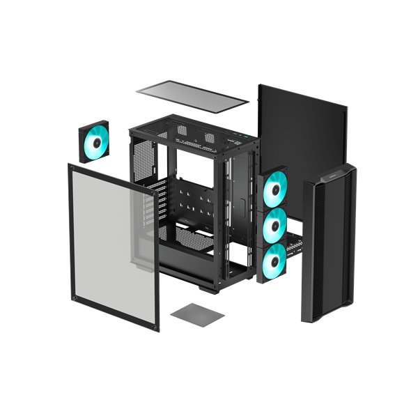 DeepCool Számítógépház - CC560 (fekete, ablakos, 4x12cm ventilátor, Mini-ITX / Mico-ATX / ATX, 1xUSB3.0, 1xUSB2.0)