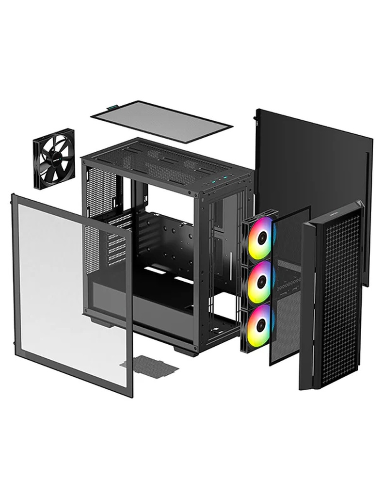 DeepCool Számítógépház - CG540 (fekete, ablakos, 3x12cm ventilátor, Mini-ITX / Mico-ATX / ATX / E-ATX, 2xUSB3.0)